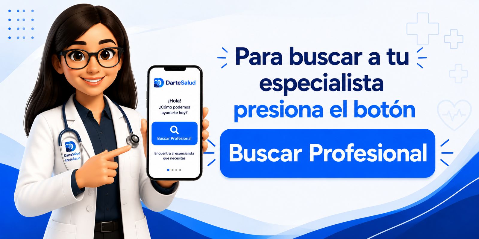 Asistente virtual DarteSalud mostrando el botón Buscar Profesional en WhatsApp